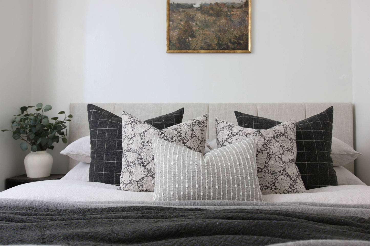 Charcoal Floral Throw Pillow 20” x 20” | Charlotte