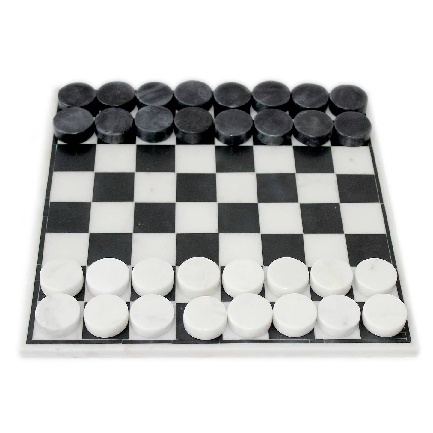 Black Inlaid White Marble Checkers Set