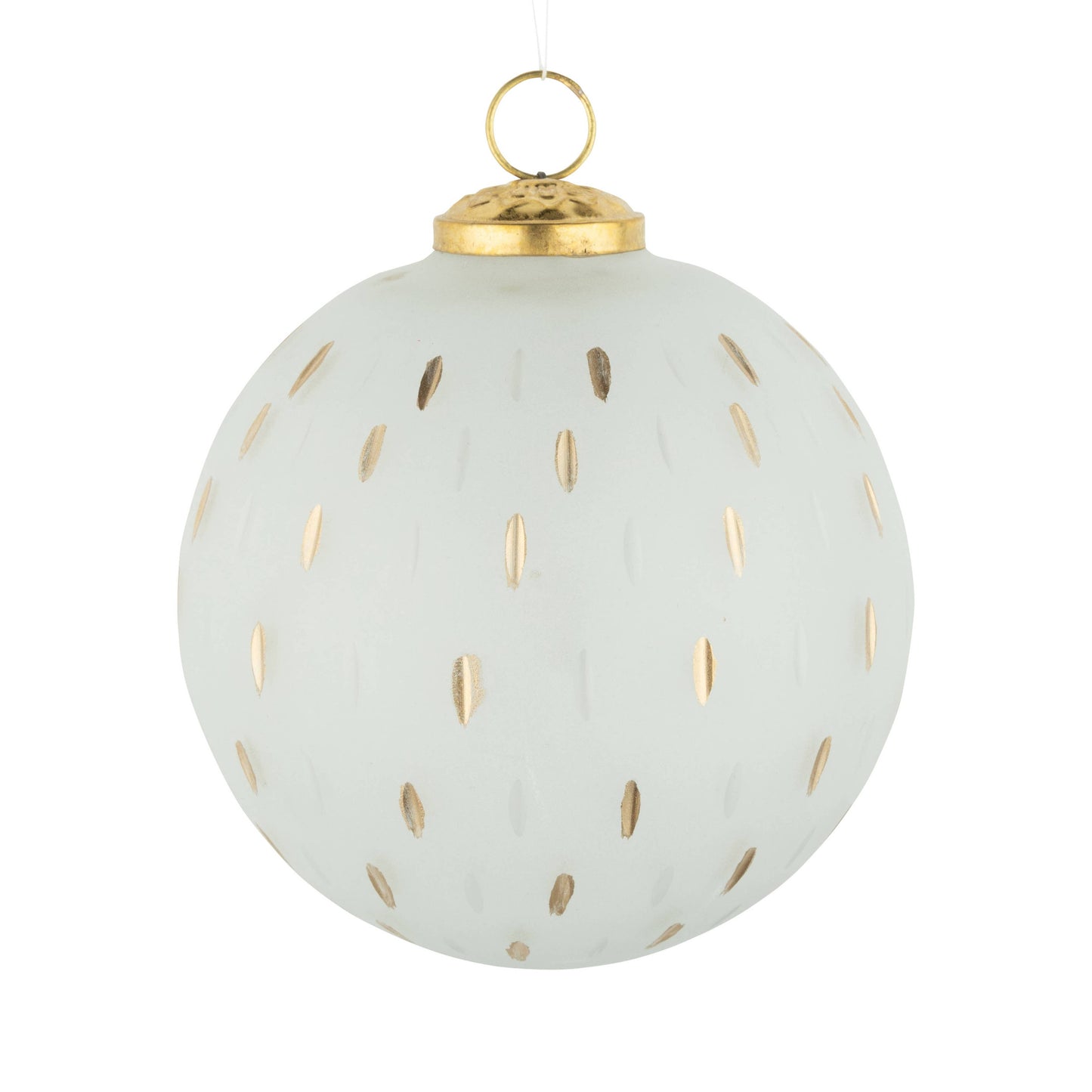 Frosted Glass Ball Ornament Gold & Clear Etch Pattern,5in