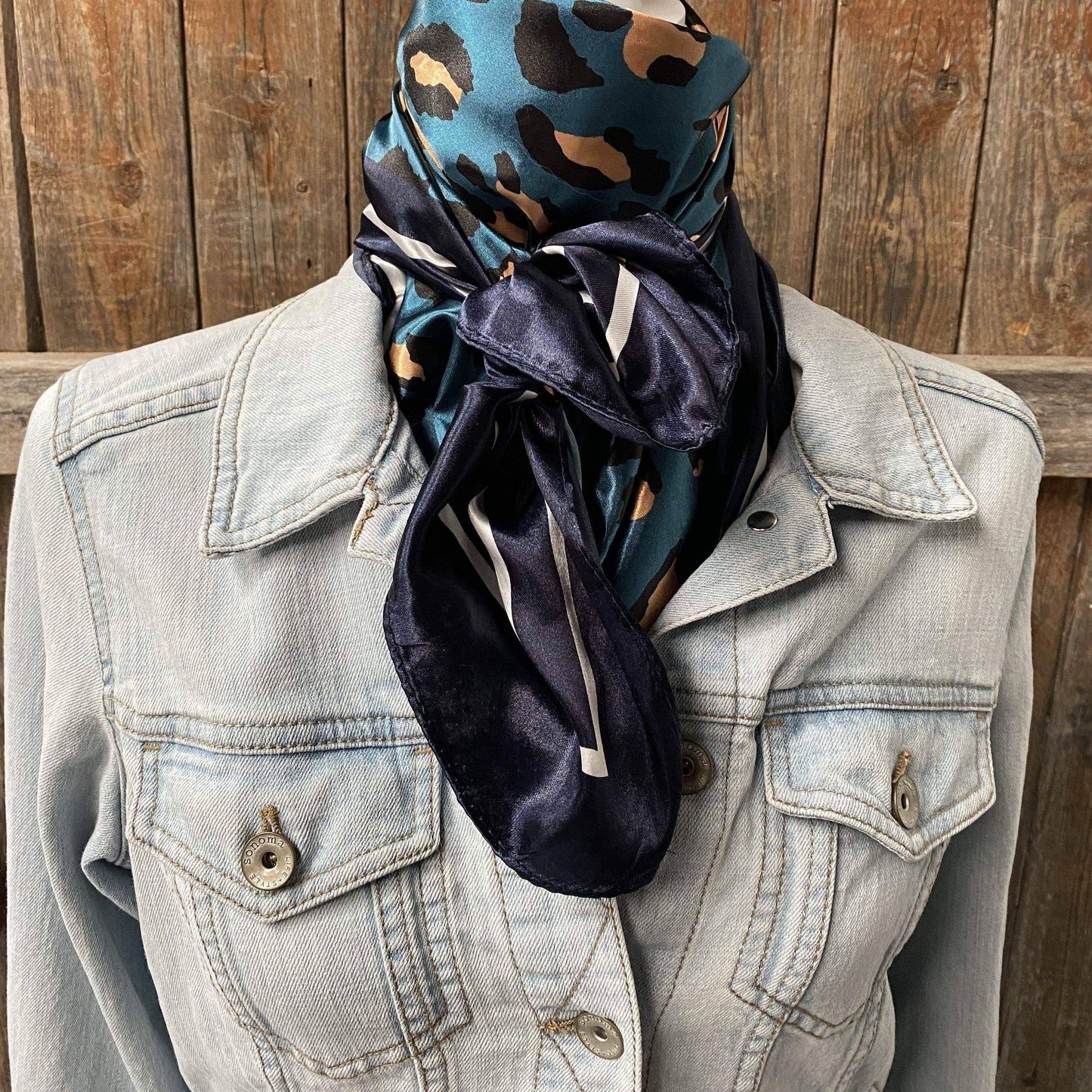 35X35" Teal Cheetah Wild Rag /Scarf
