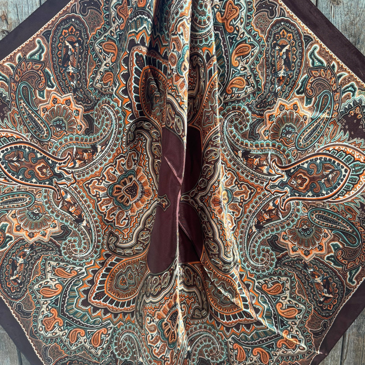 35X35" Brown and Orange Paisley Wild Rag / Scarf