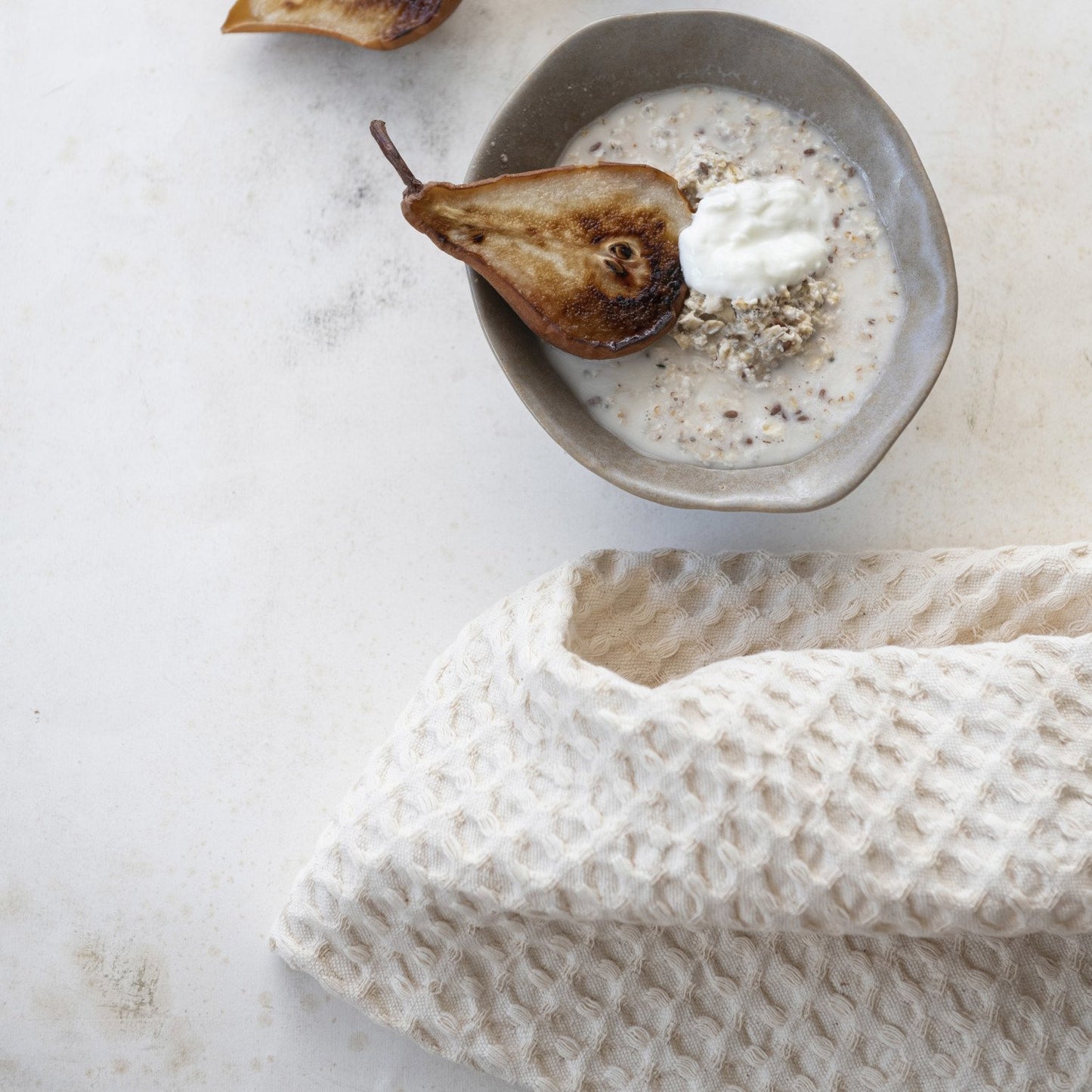 Stonewashed Cotton Waffle Weave Tea Towel, Cream