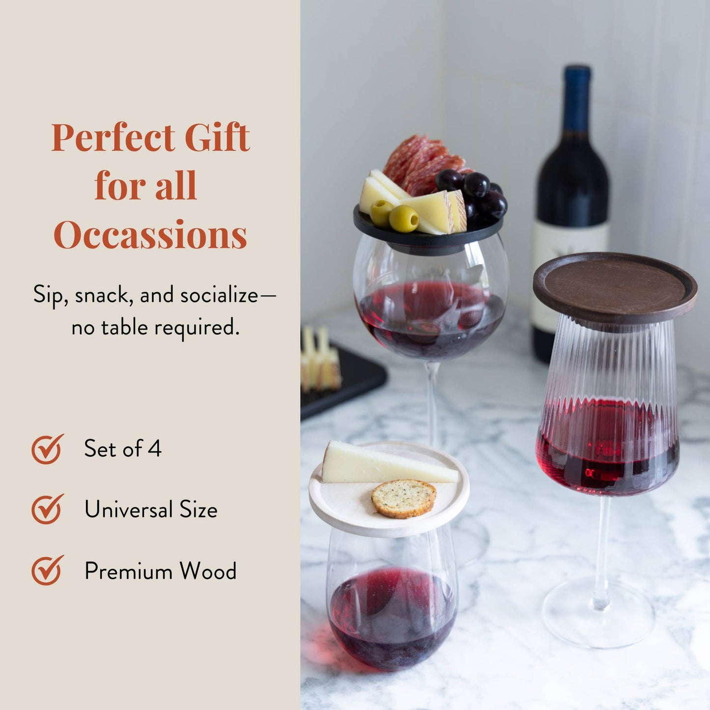 Wine Glass Charcuterie Plates - Set of 4, Black