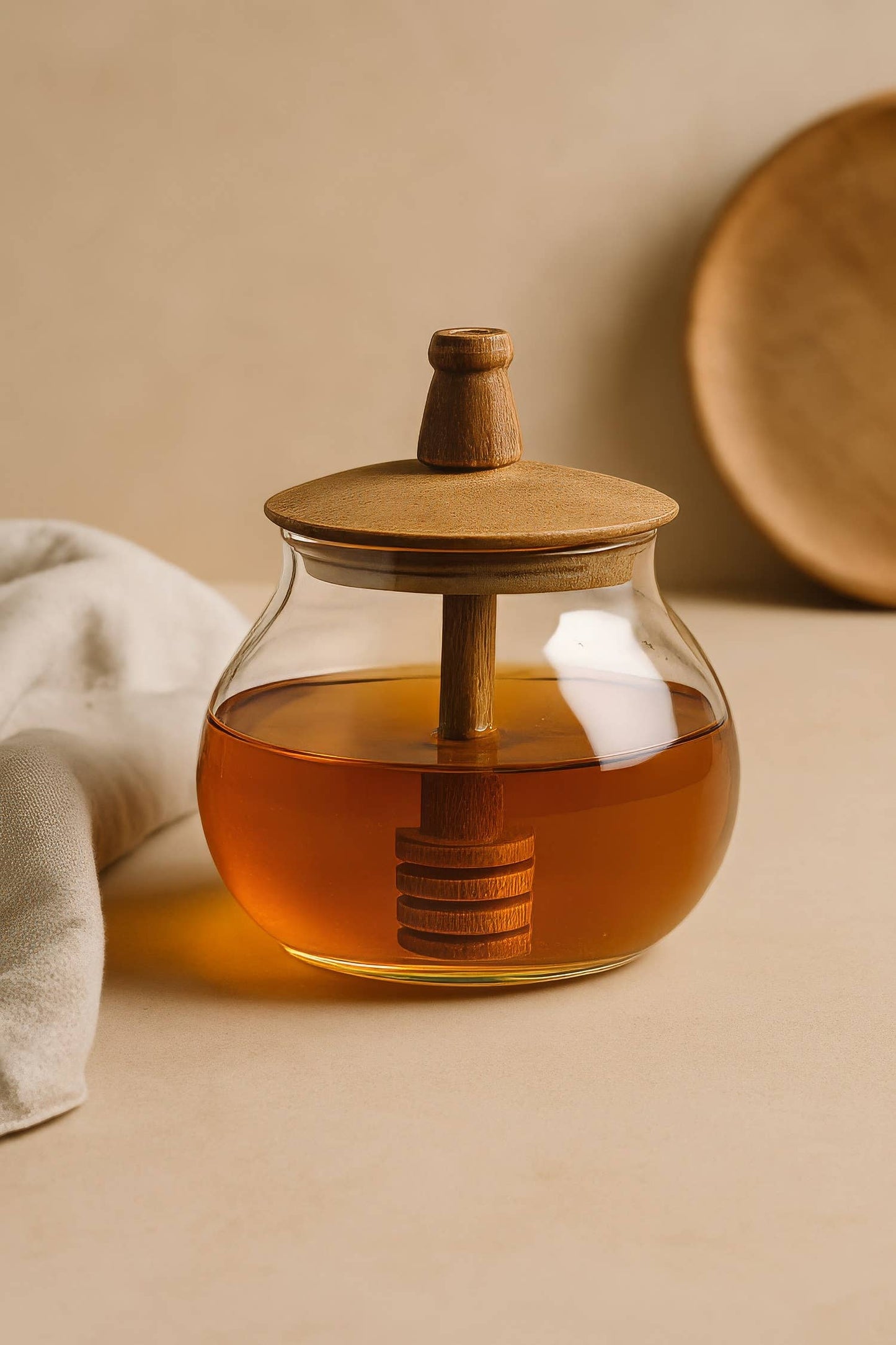 Glass & Wood Honey Jar