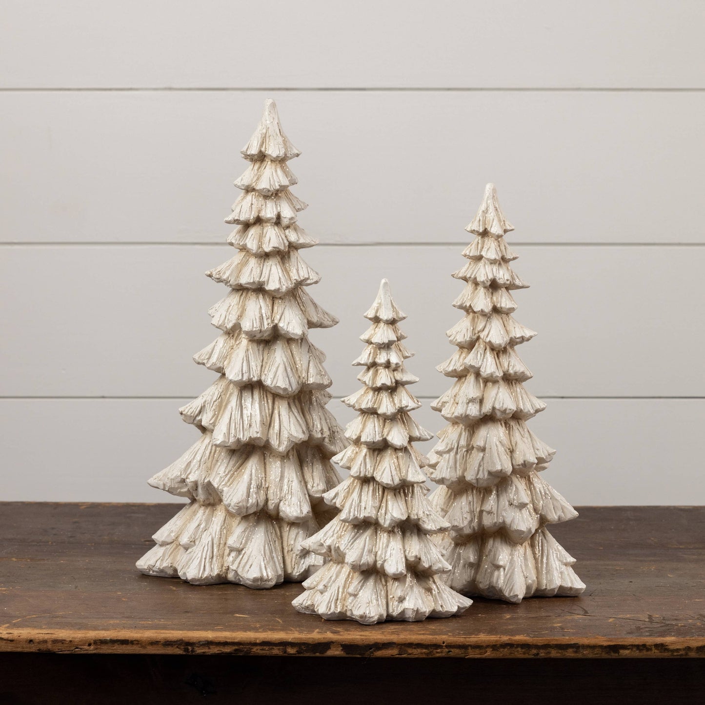 15" GLITTERED CREAM TREE