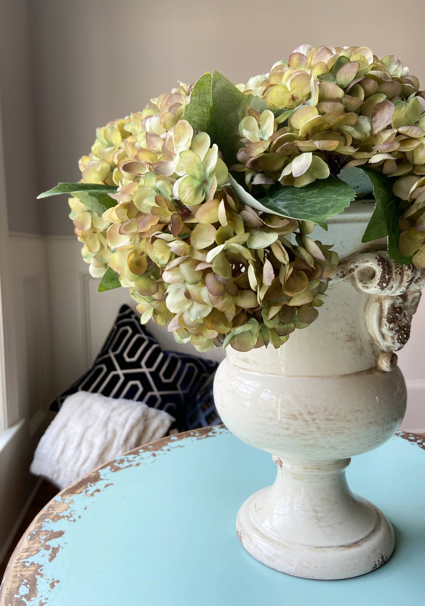 Faux Hydrangea Pick - Light Green / Purple - 13 Inch