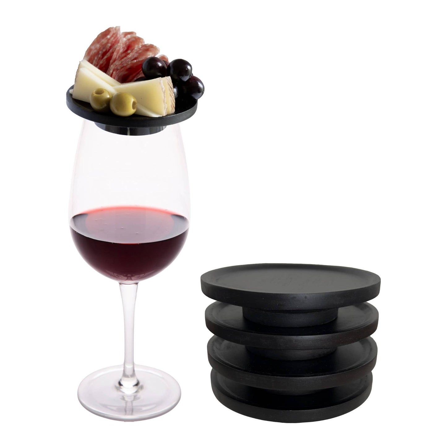 Wine Glass Charcuterie Plates - Set of 4, Black