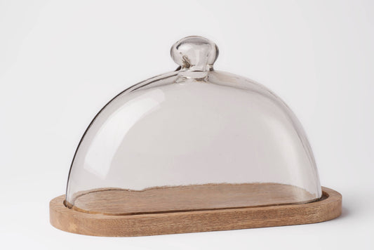 Mango Wood & Glass Oval Food Dome/Plate