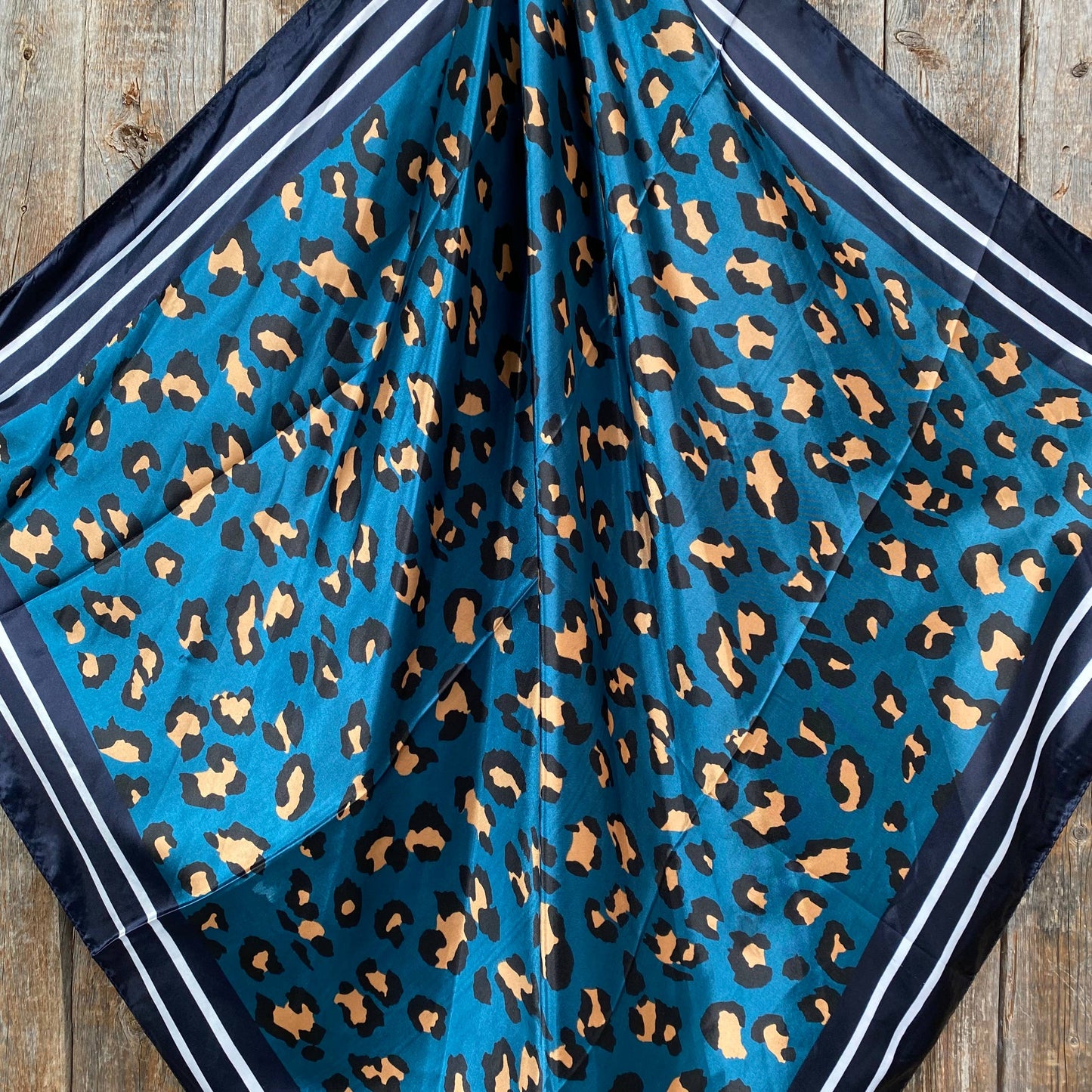 35X35"  Teal Cheetah Wild Rag /Scarf