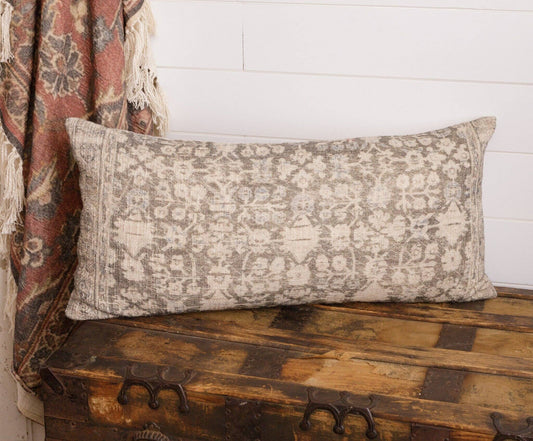 Antique Rug Slub Lumbar Pillow, Faded Gray and Cream
