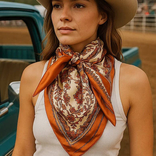 35X35"  Burnt Orange & Tan Wild Rag / Scarf