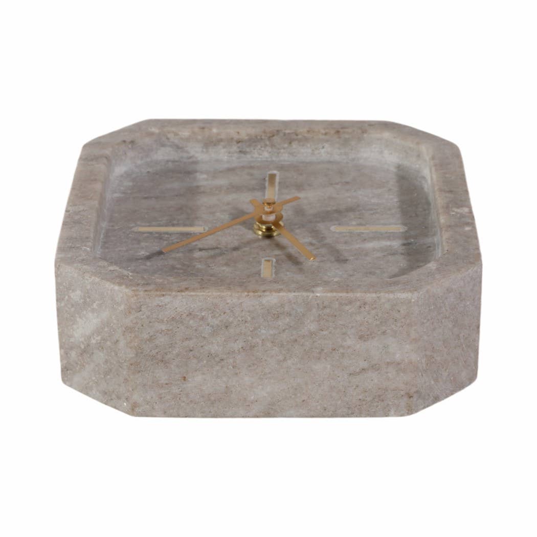 Brown/Gold 6” Marble Octagon Table Clock