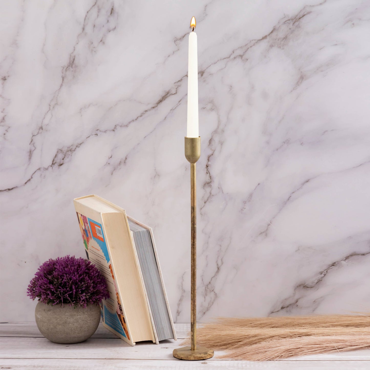 Candle Holder H 12" x Dia 2.25" Old Brass