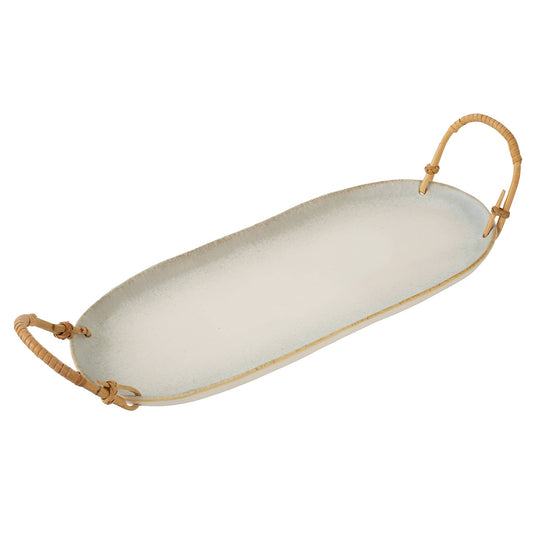 Rattan Wrapped Ceramic Platter Large