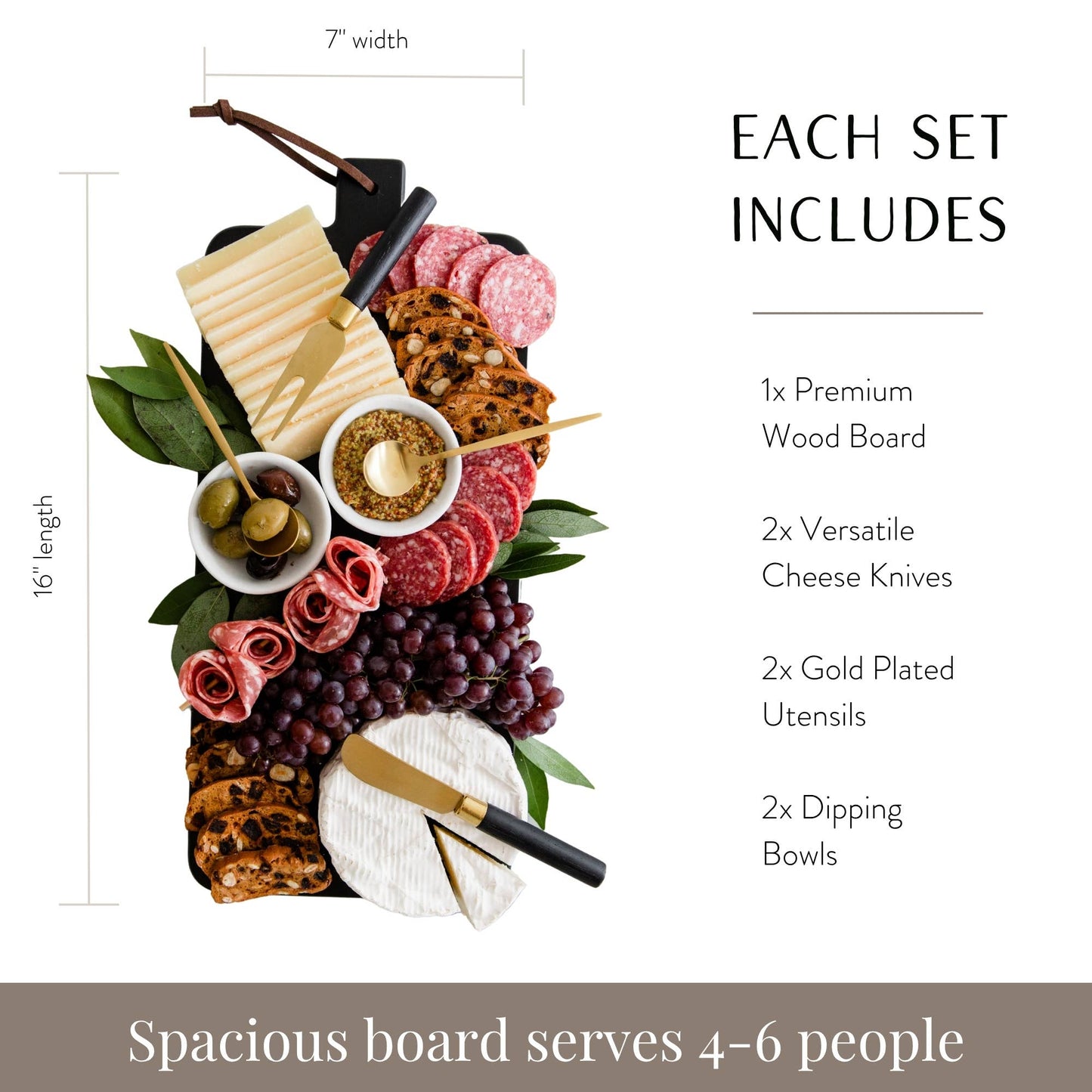 7 Piece Charcuterie Board Gift Set Starter Kit, White/Black
