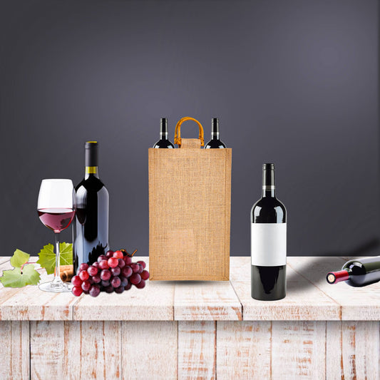 Double Wine Bottle Bags – Jute with Handles