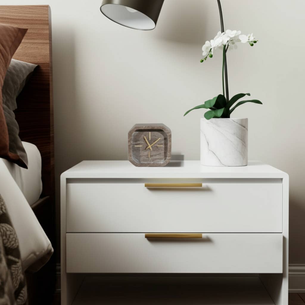 Brown/Gold 6” Marble Octagon Table Clock