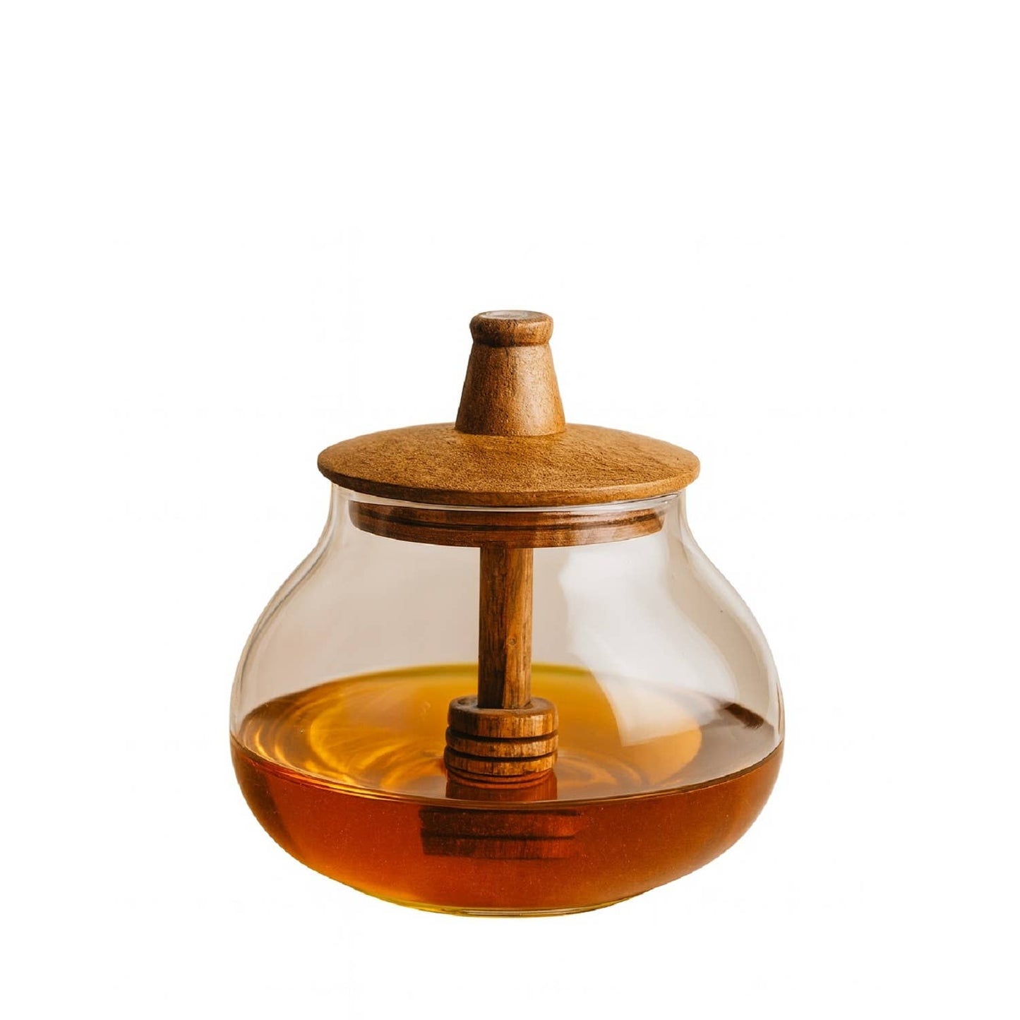 Glass & Wood Honey Jar