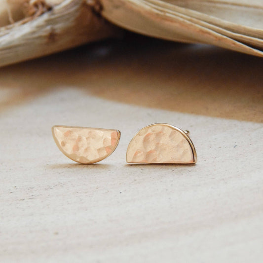 Hammered Half Circle Stud Earrings | 14k Gold Fill
