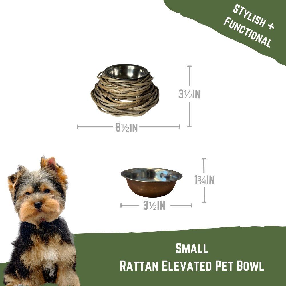 Rattan Pet Bowl with Stainless Steel Bowl- Large