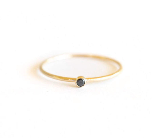 Gold Filled Black Crystal Stacker Ring
