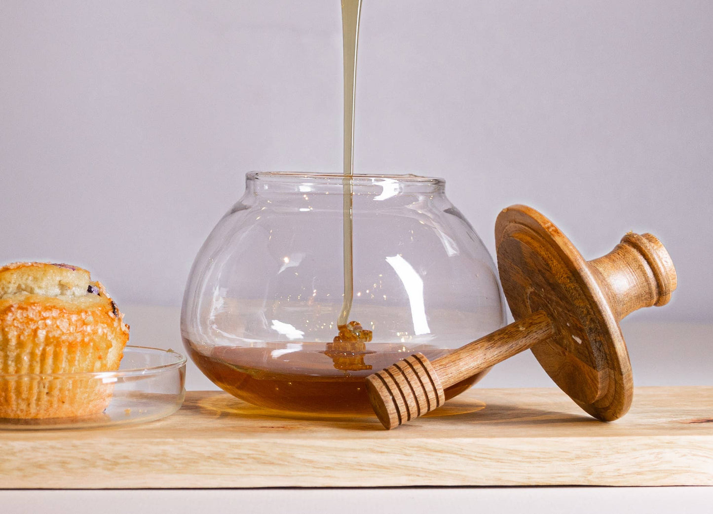 Glass & Wood Honey Jar