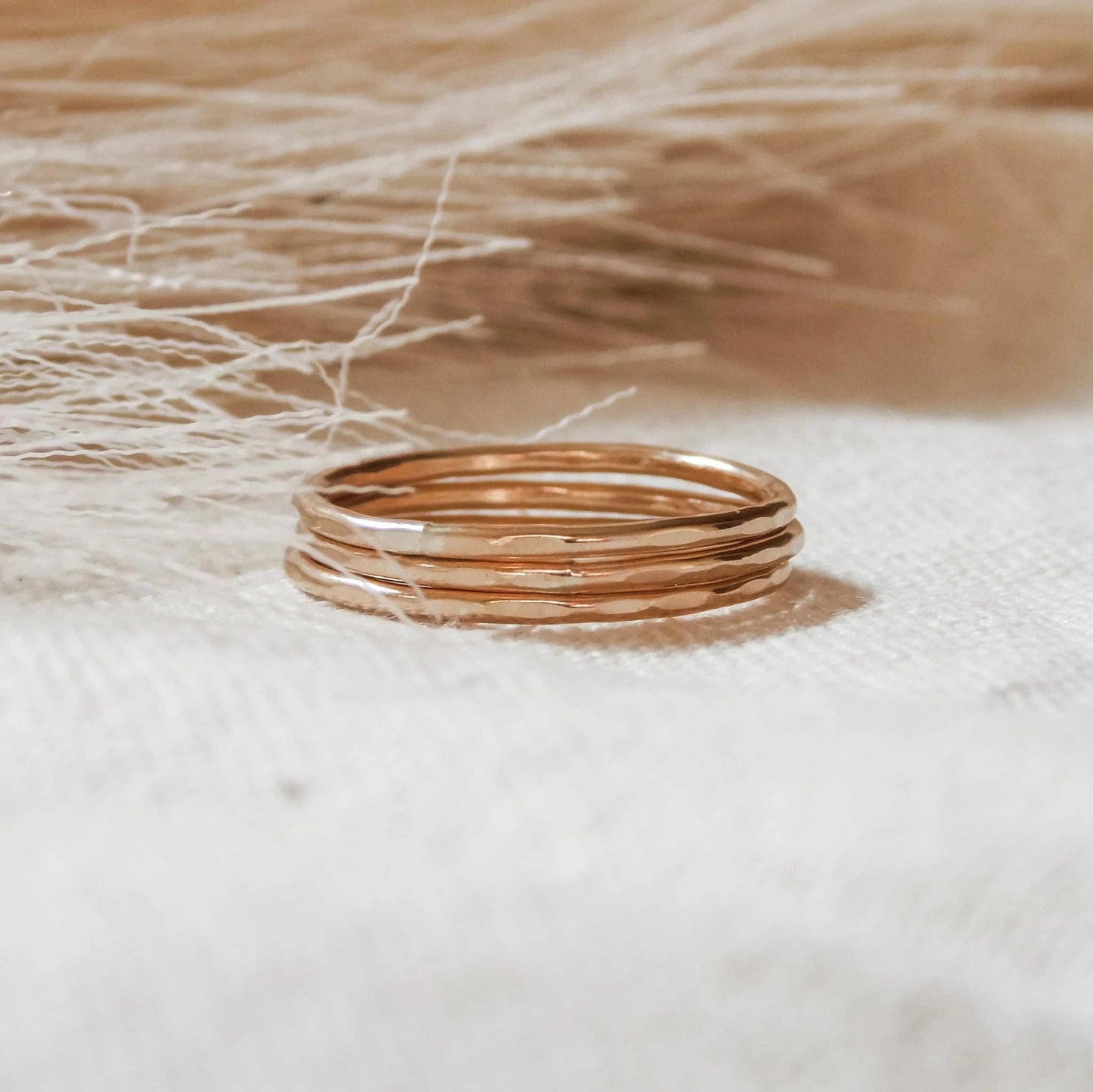 Thin Hammered Band Stacking Rings - Waterproof, Minimalist