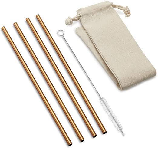 Copper Straight Straw with Bag, Set of 4
