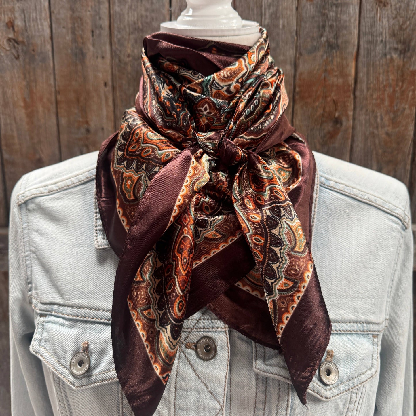 35X35" Brown and Orange Paisley Wild Rag / Scarf