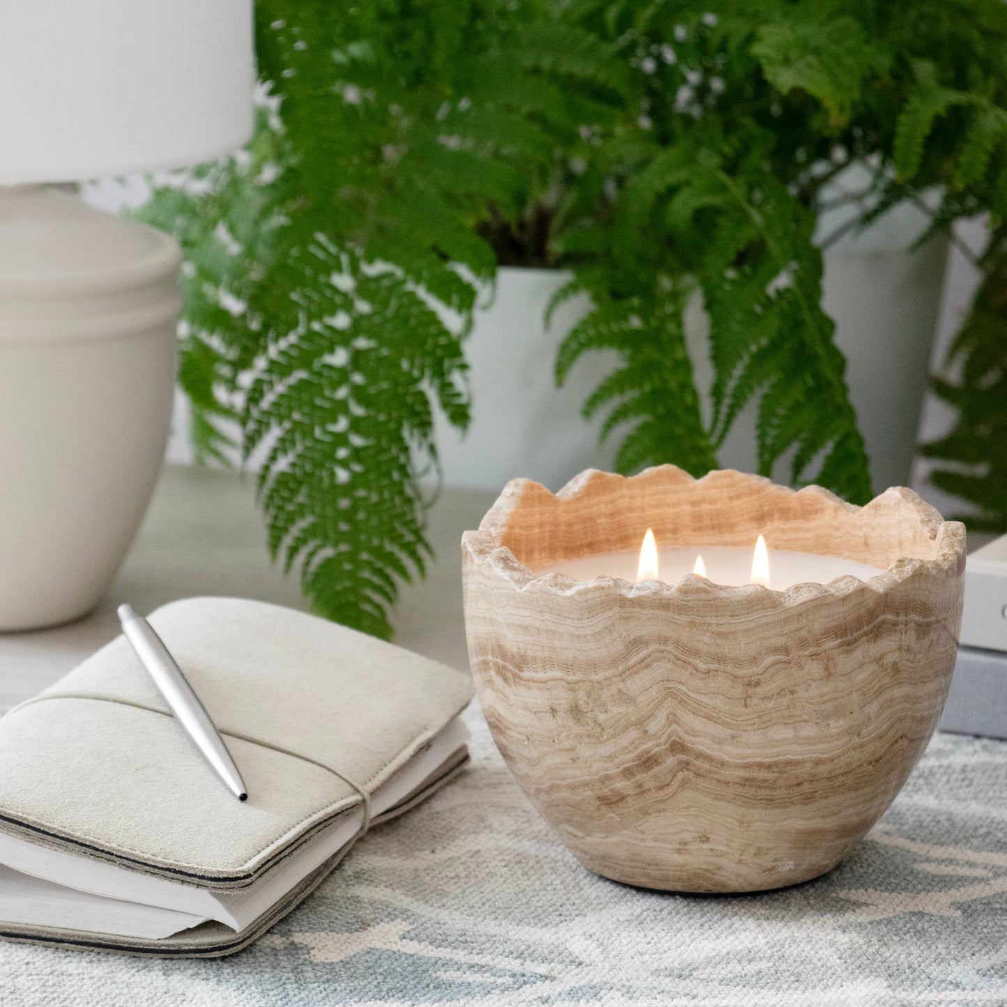 Travertine Stone Bowl Candle in Palo Santo Fragrance