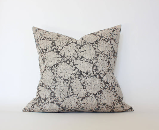 Charcoal Floral Throw Pillow 20” x 20” | Charlotte