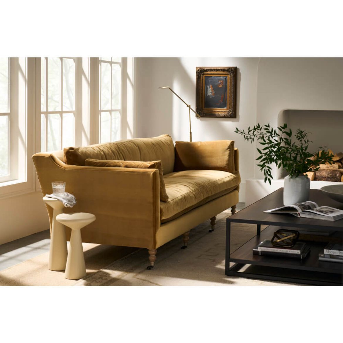 90” Quick Ship Madeline Sofa - Antiqued Amber Velvet