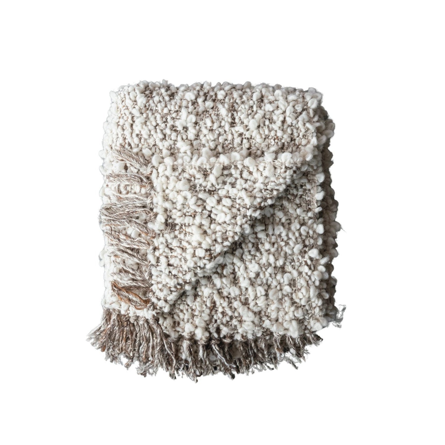 Woven New Zealand Wool Blend Throw W/ Fringe