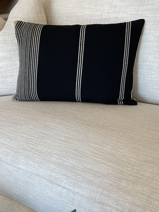 Woven Lumbar Black Stripe Pillow
