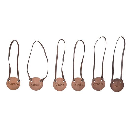 Metal Decanter Bottle Tag w/ Leather Tie set of 6