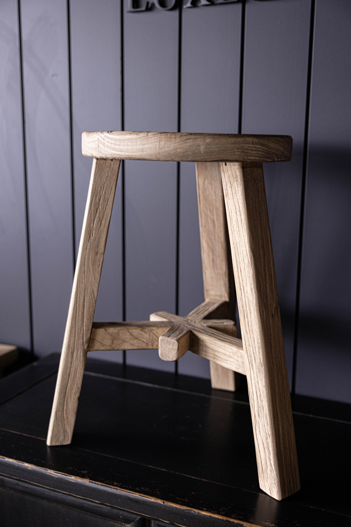 Reclaimed Elm Wood Round Stool