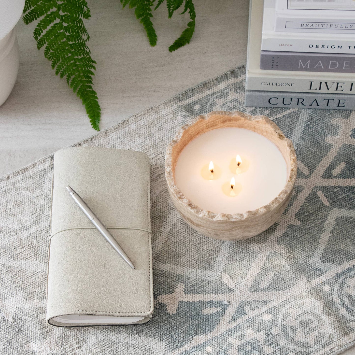 Travertine Stone Bowl Candle in Palo Santo Fragrance