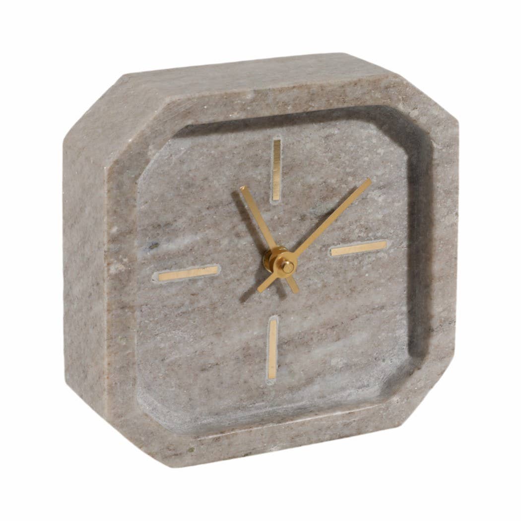 Brown/Gold 6” Marble Octagon Table Clock