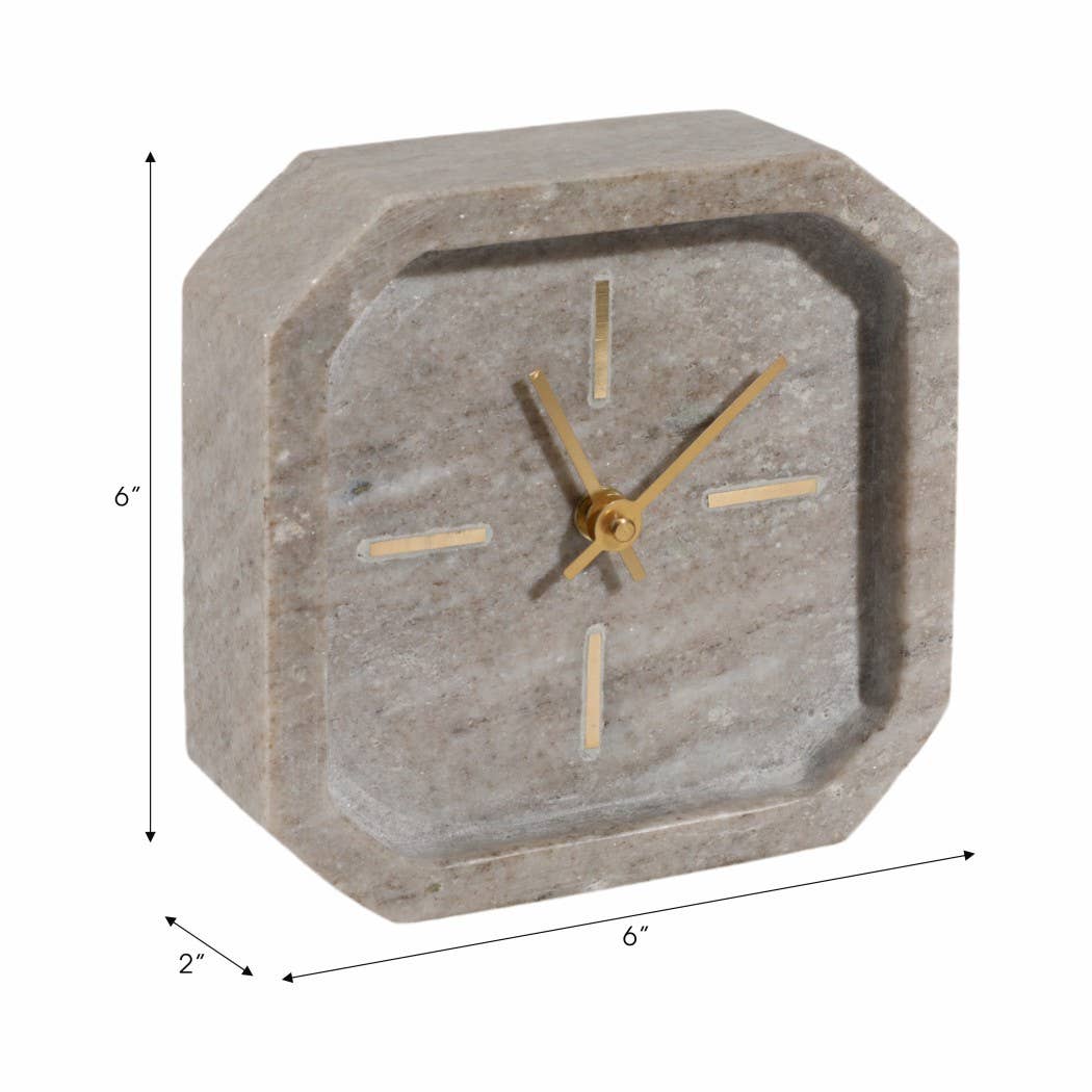 Brown/Gold 6” Marble Octagon Table Clock