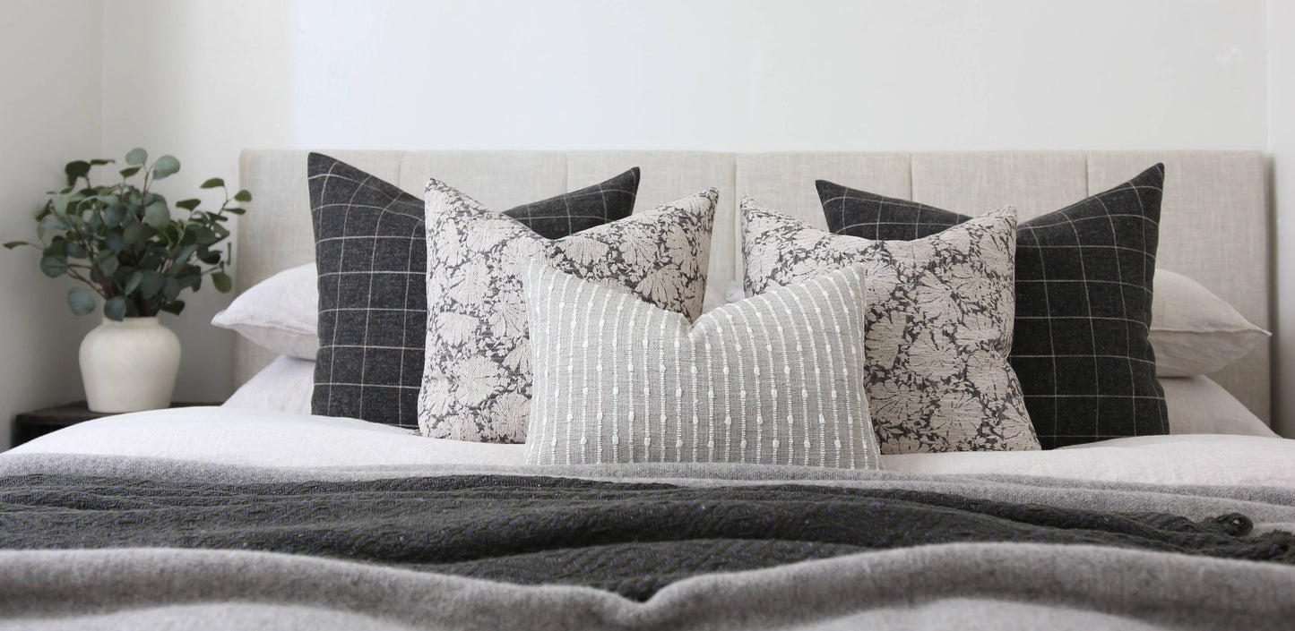 Charcoal Floral Throw Pillow 20” x 20” | Charlotte