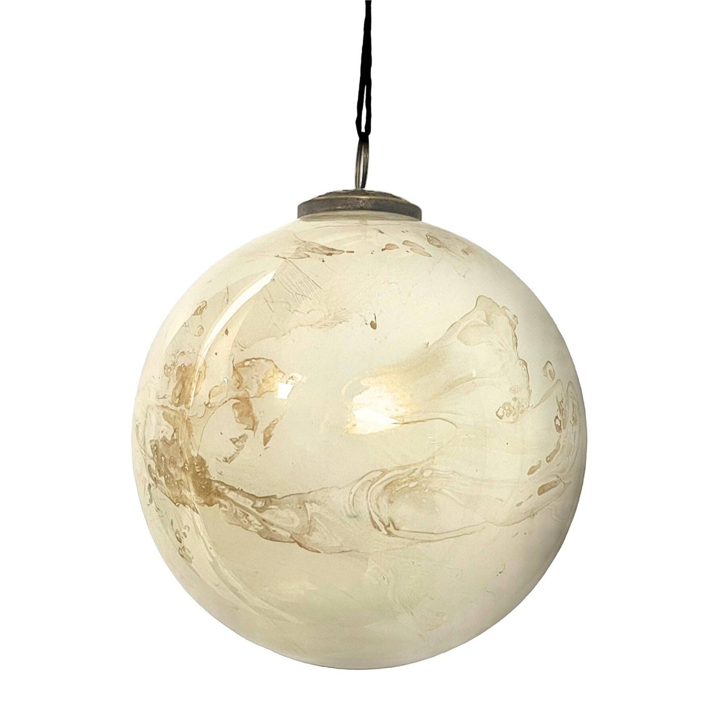4" Glass Ball Marble Orn. - Gold/White
