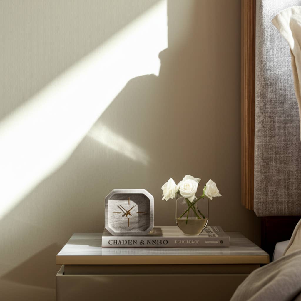 Brown/Gold 6” Marble Octagon Table Clock