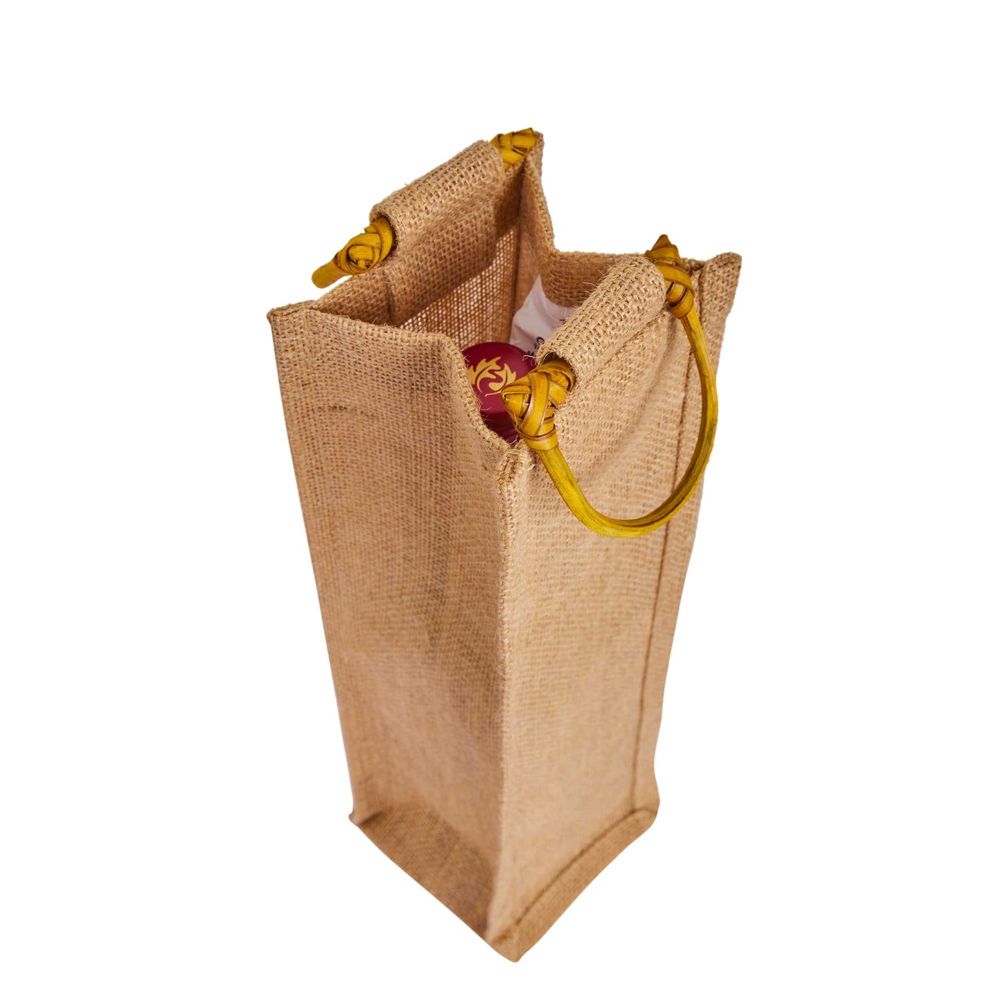 Burlap Jute Wine Bag With Cane Handle