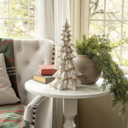 15" GLITTERED CREAM TREE