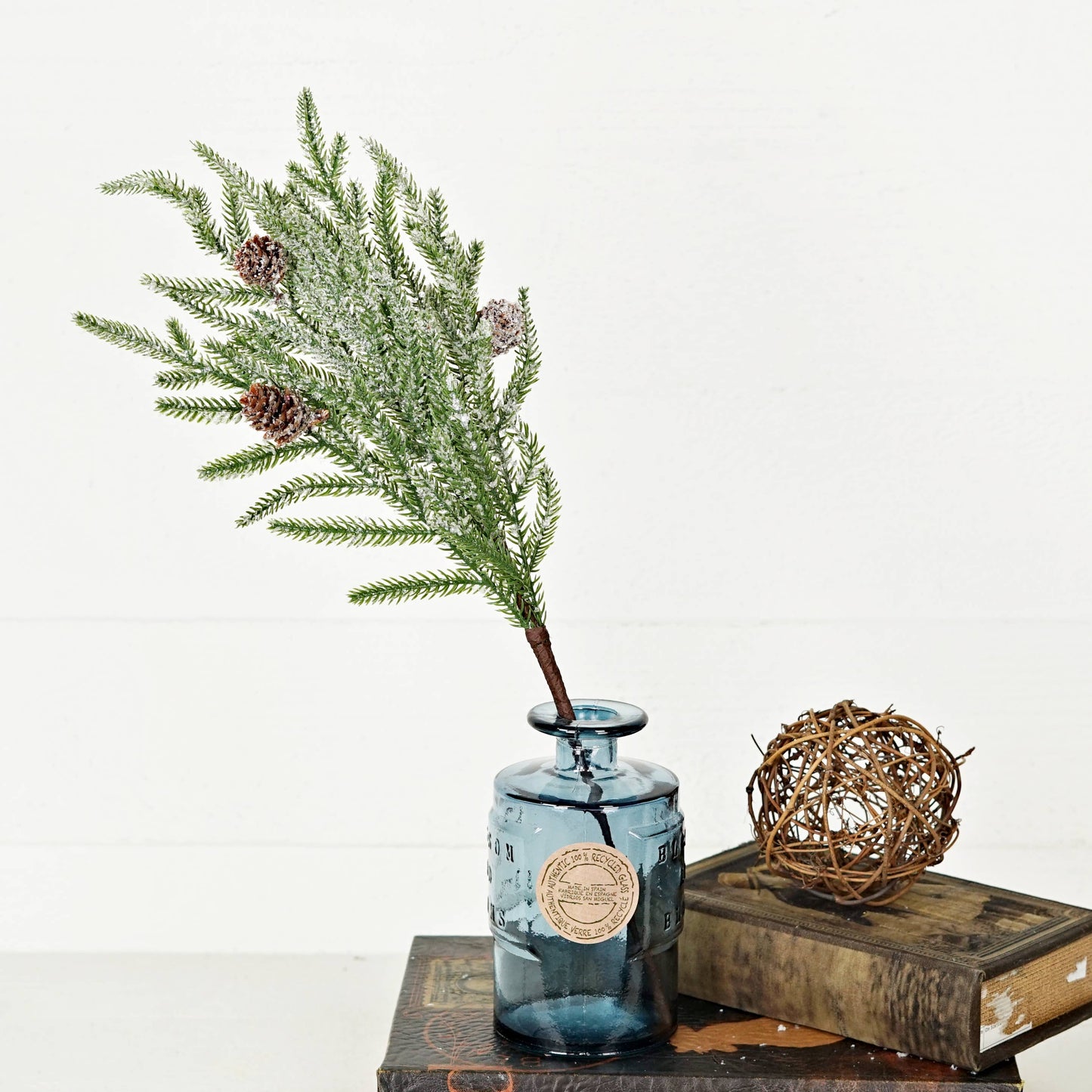 20in Spray-Snowy Soft Touch Norfolk Pine with Pinecone