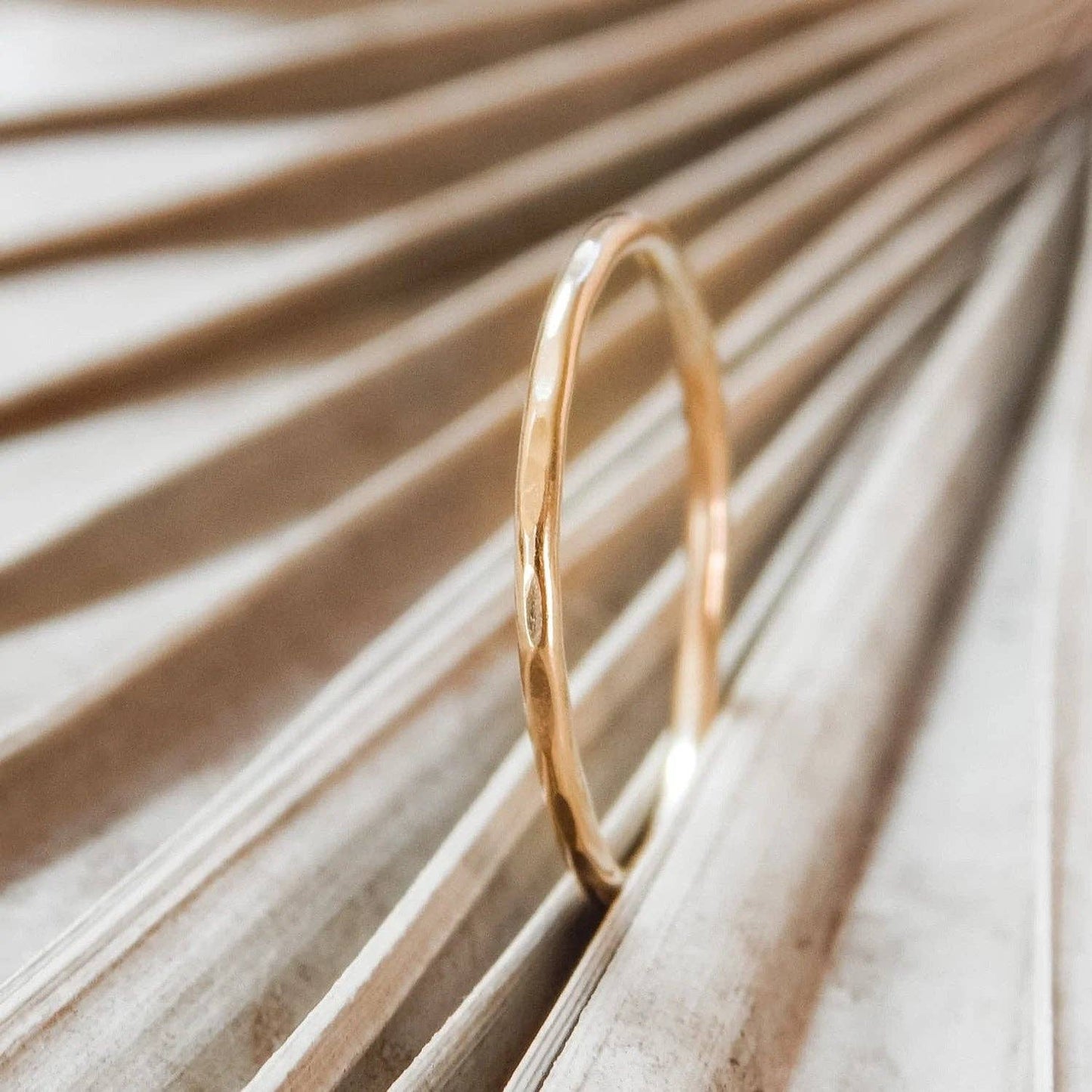 Thin Hammered Band Stacking Rings - Waterproof, Minimalist