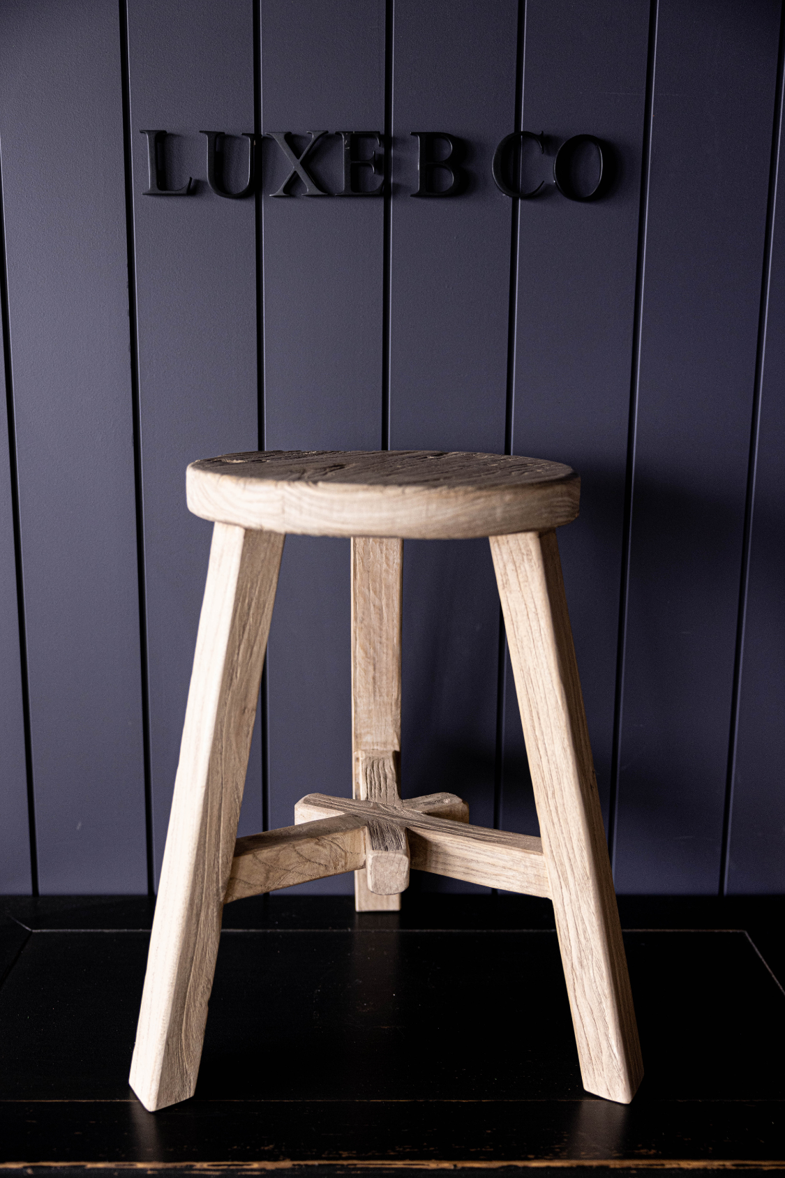 Reclaimed Elm Wood Round Stool