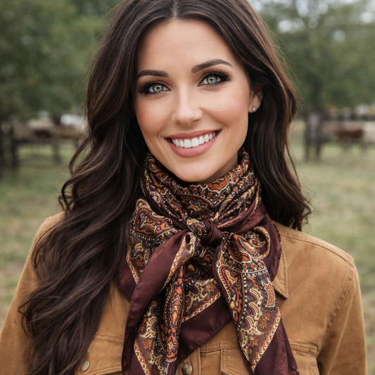 35X35" Brown and Orange Paisley Wild Rag / Scarf