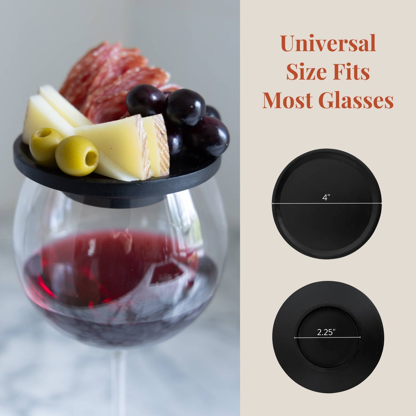 Wine Glass Charcuterie Plates - Set of 4, Black