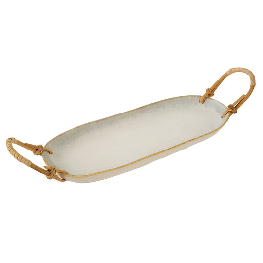 Rattan Wrapped Ceramic Platter Small
